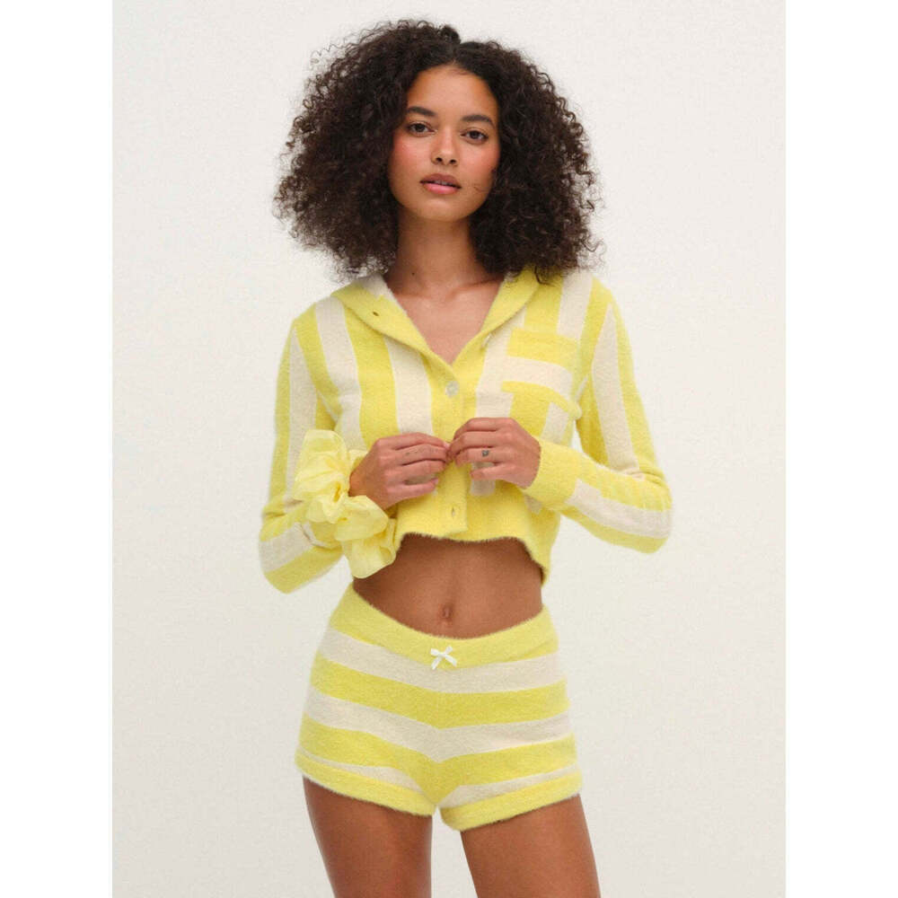 For Love & Lemons Sleepy Stripe Shorts S / Yellow